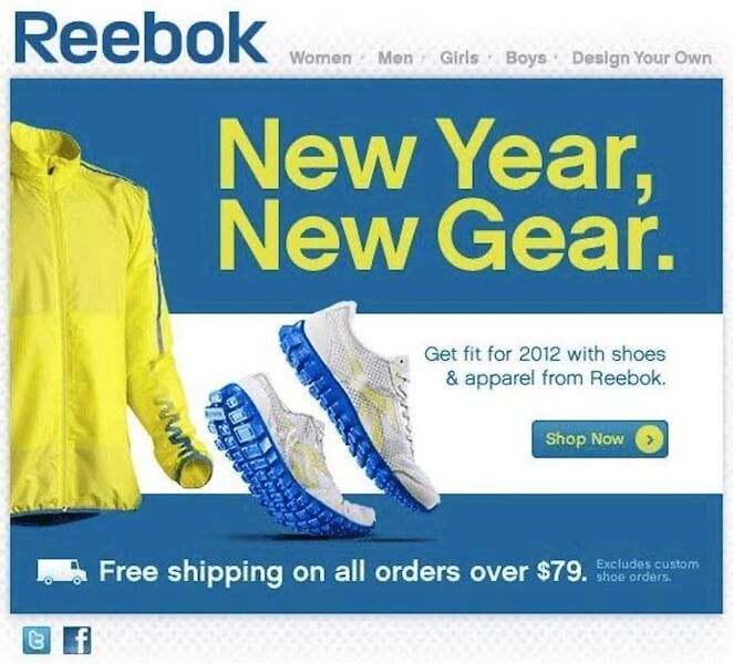 holiday marketing slogans - reebok new year's holiday marketing slogan example