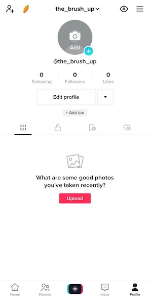 how to create a tiktok account - phone screen showing newly setup tiktok account with username