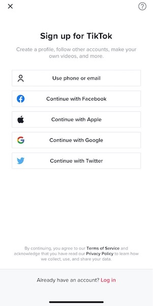 how to create a tiktok account - phone screen to sign up for account