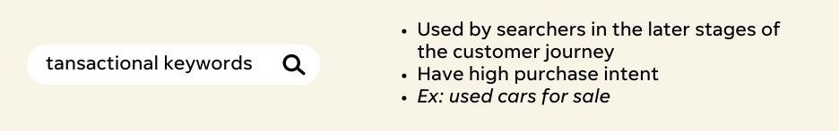 types of seo keywords - definition and example of transactional keywords