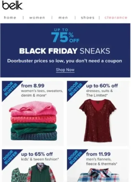 Holiday email subject lines - Belk email