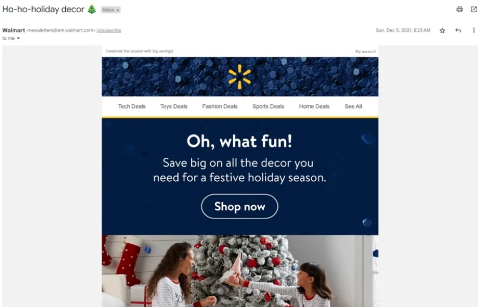 Holiday email subject lines - Walmart email