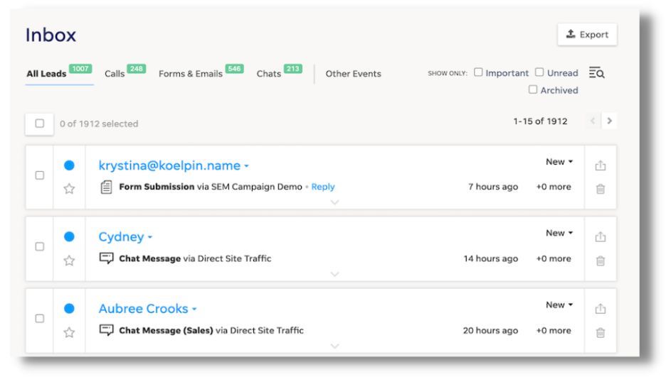 lead inbox example from localiq crm