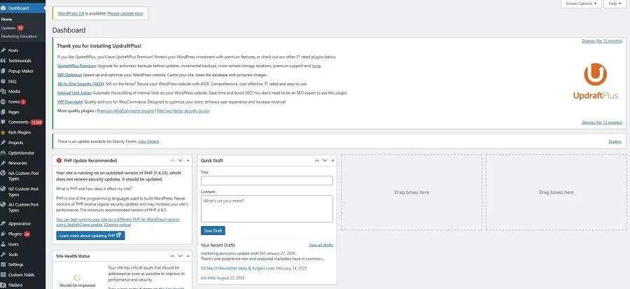 marketing acronyms - example cms screenshot of wordpress