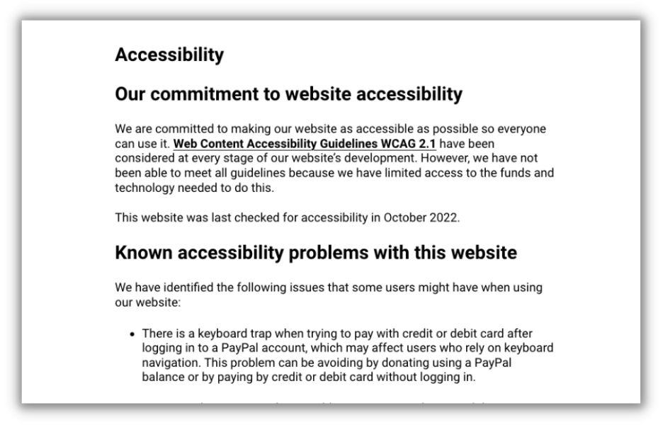 website accessibility feedback info on website