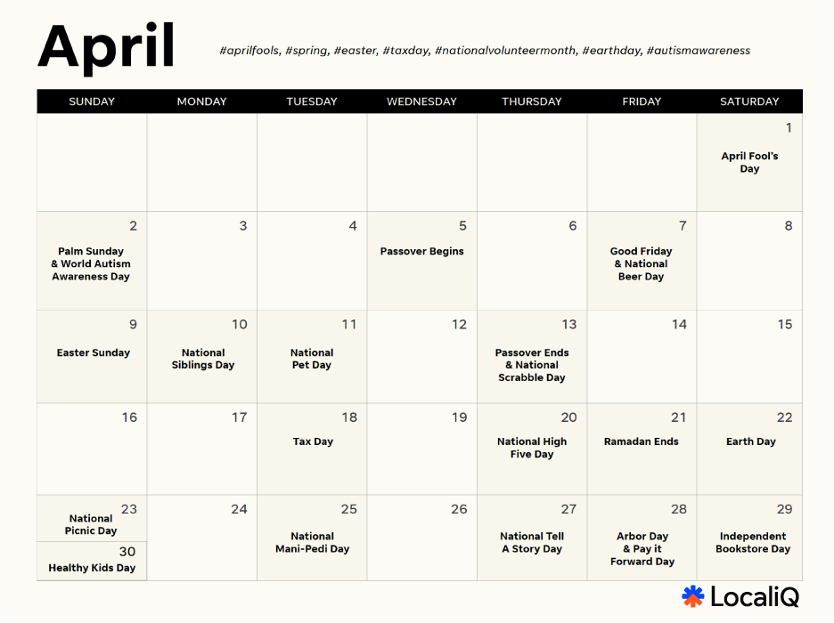 april social media holiday calendar