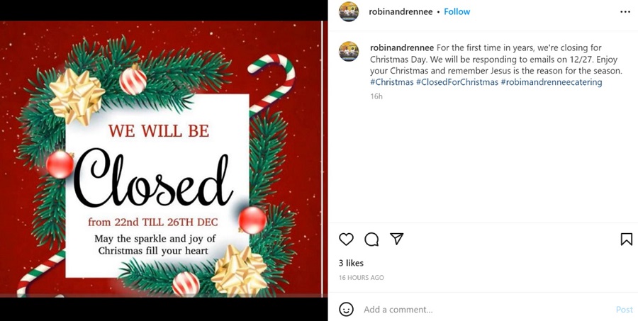 christmas social media posts - holiday break post update