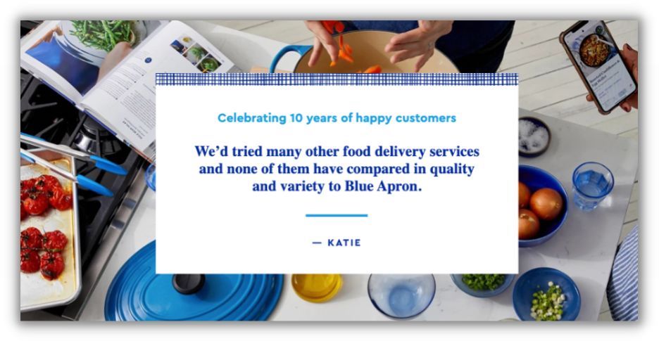 example of a customer testimonial on the blue apron website