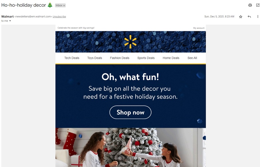 december email subject lines - example of a holiday email with a seasonal subject line