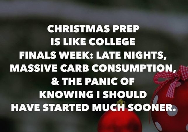 december email subject lines - meme about the busy holiday season being like college