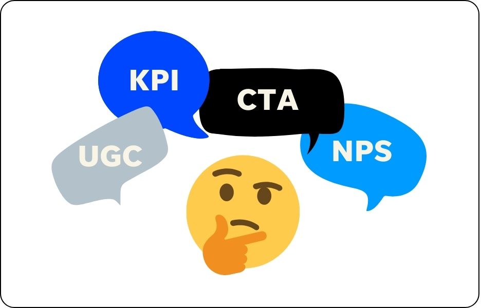 confused emoji surrounded by different marketing acronyms