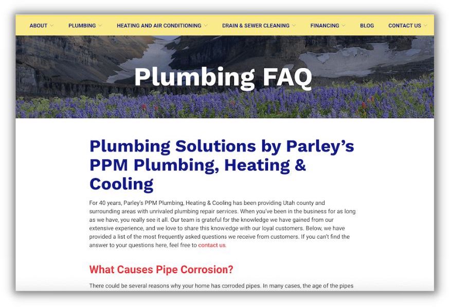 example of an faq page for a plumber