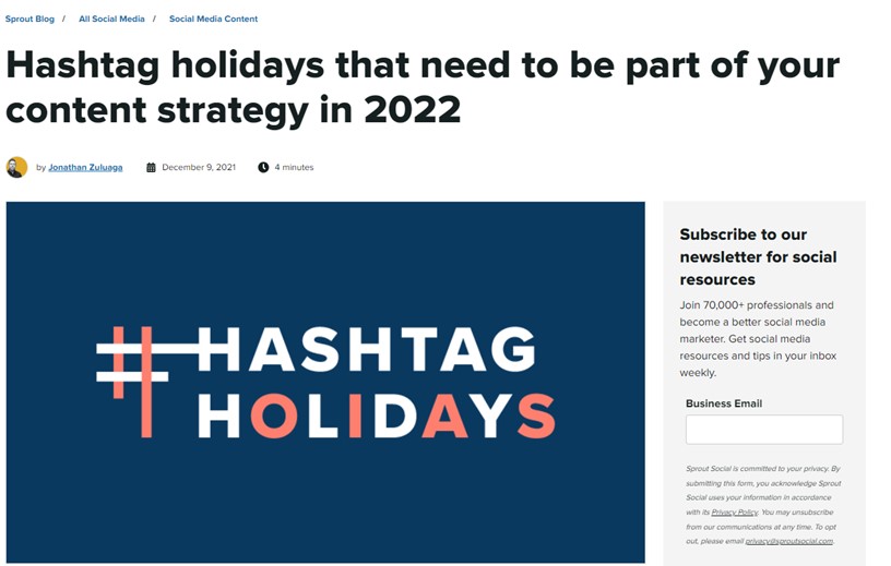 free marketing resources - later 2022 marketing resource on hashtags from sprout social screenshot