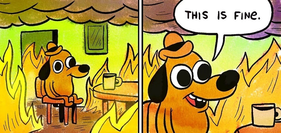 google ads not working - meme of cartoon dog sitting happily through fire