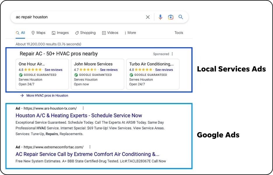 comparison of google ads vs local services ads