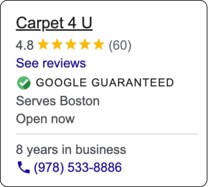 google guaranteed badge example carpet cleaning business