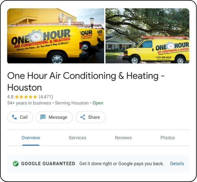 google guarantee badge example houston hvac company