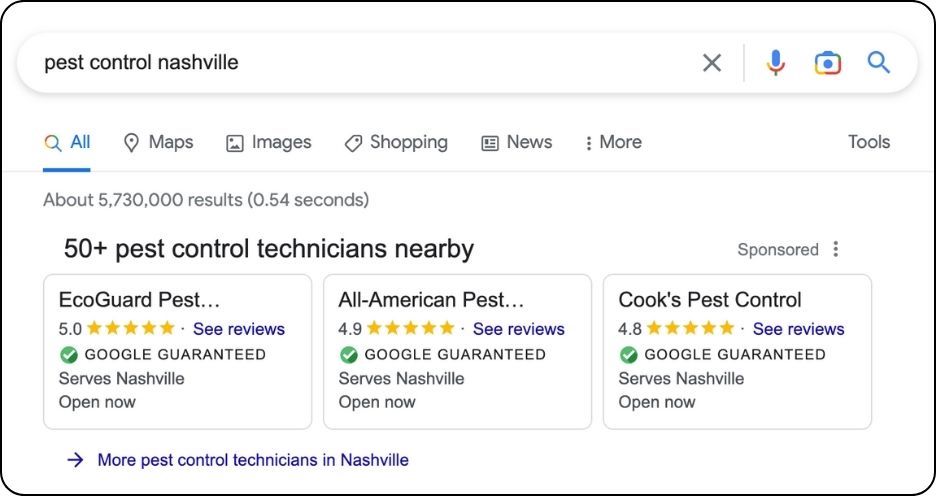 google guarantee example pest control nashville