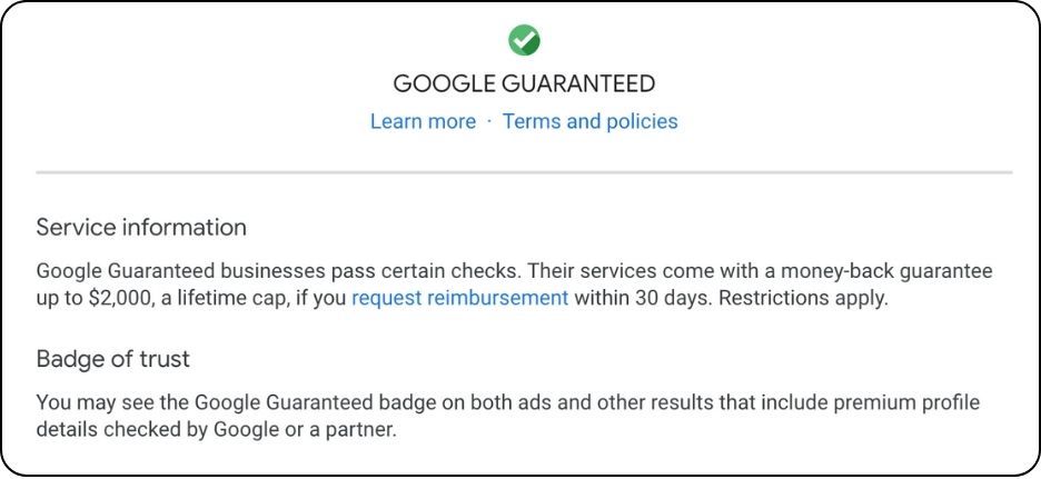 google guarantee promise screenshot