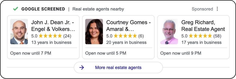 google screened badge example real estate local services ads