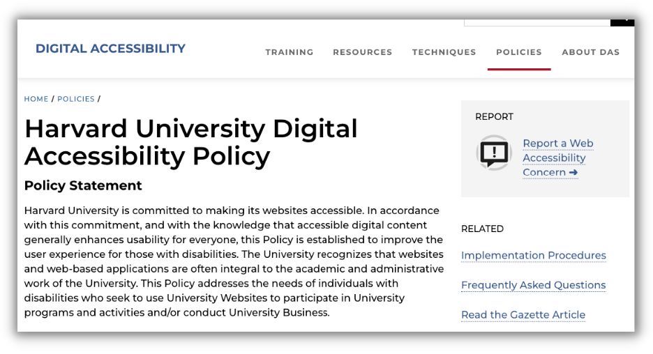 example of accessibility policy from harvard