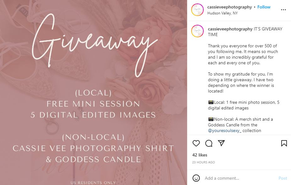 holiday instagram giveaway ideas - local services business giveaway