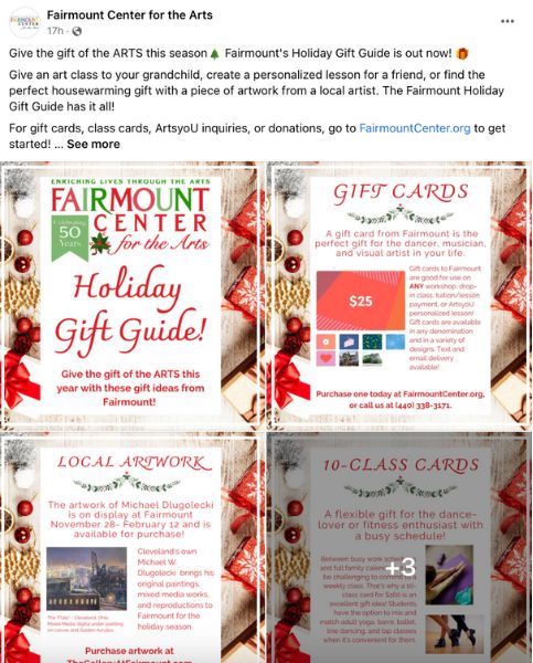 holiday post idea for facebook - example of gift guide from small business