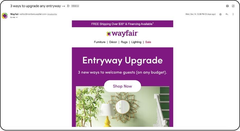 holiday product care tip email example from wayfair