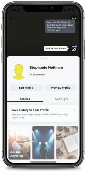 example of backend of snapchat public profile