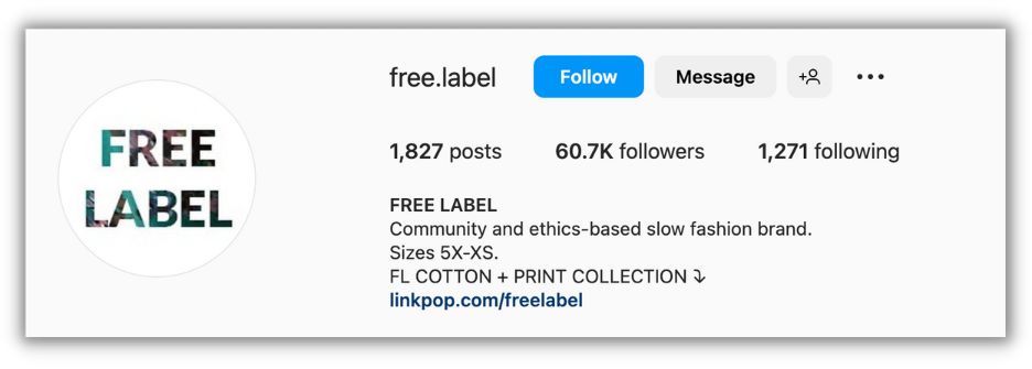 instagram bio example from free label