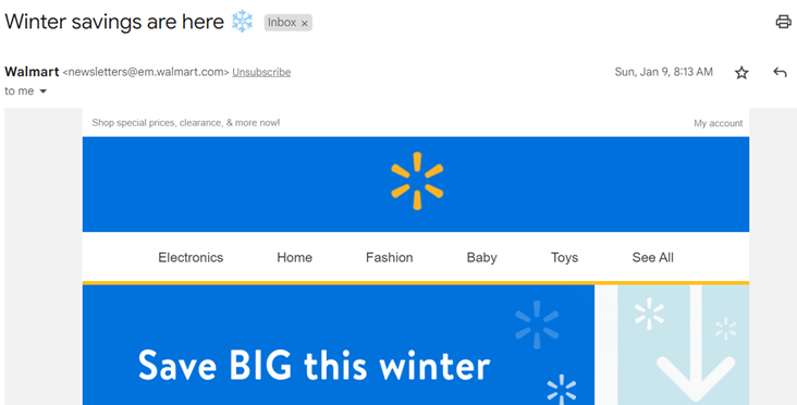 january email subject lines - winter sales example