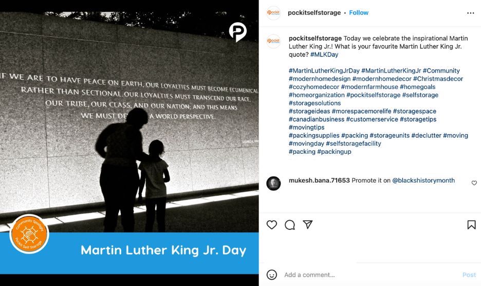january social media holidays - martin luther king jr day post example on instagram