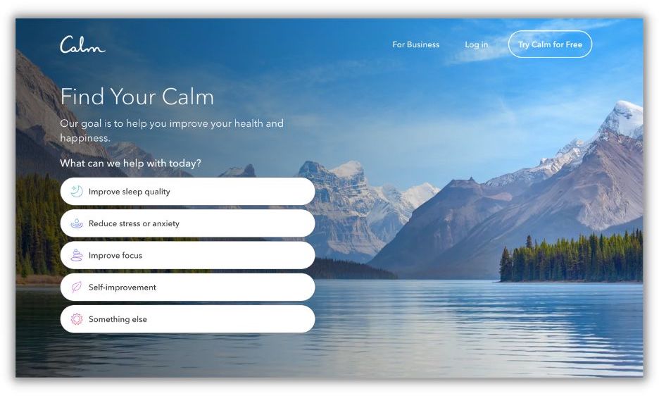 landing page example from calm