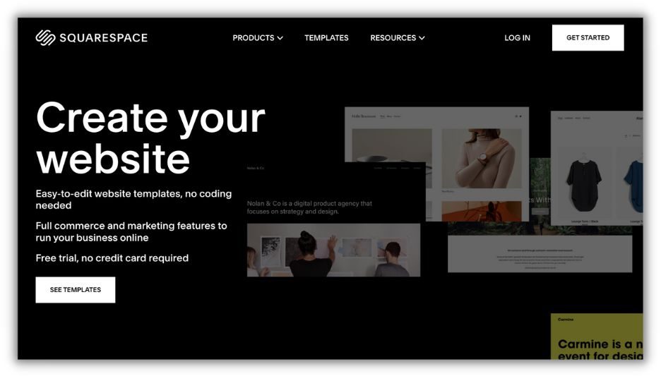 landing page example from squarespace