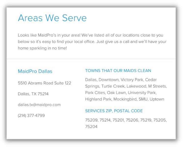 examples of areas we serve page for local seo