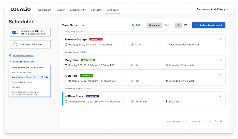 localiq scheduling dashboard for small businesses