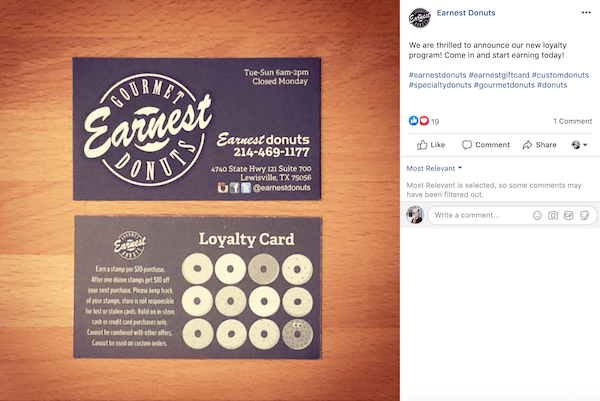 loyalty program example on social from earnest donuts