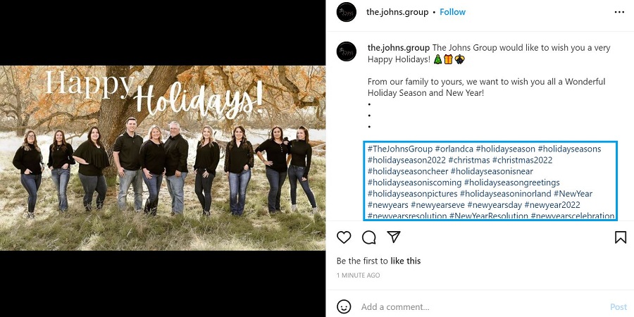 new years social media posts - example post using hashtags