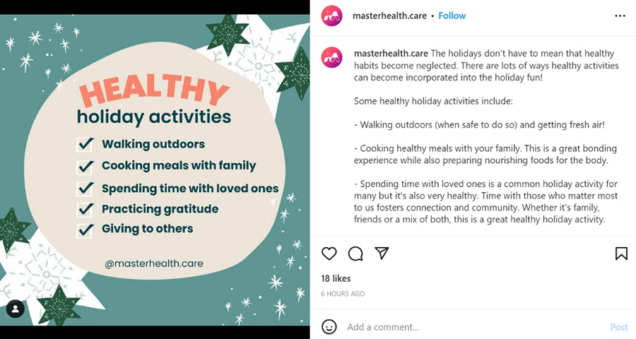 new years social media posts - healthy habits and resolutions example post