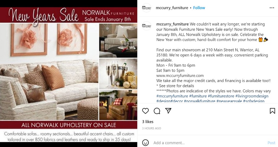 new years social media posts - example new years sale instagram post