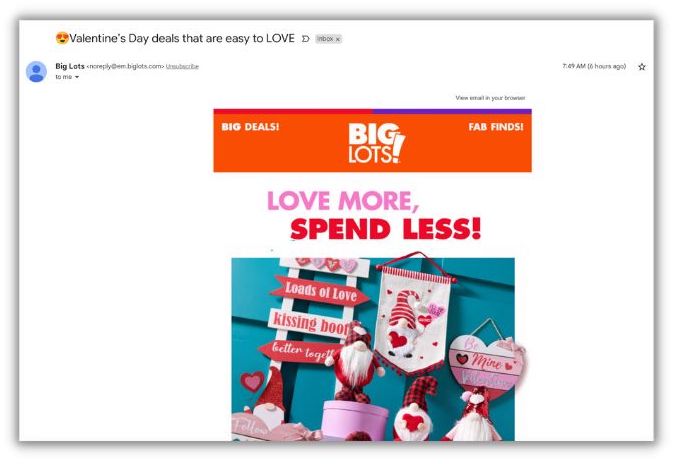 valentines day email example from big lots