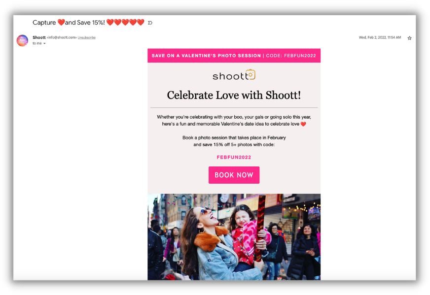 valentines day email example from shoott service