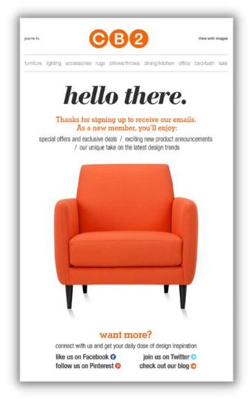 welcome email example from cb2