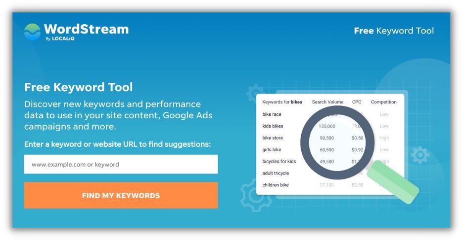 wordstream's free keyword tool homepage screenshot