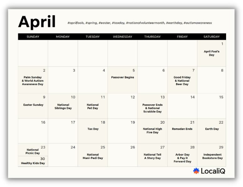 april social media calendar from localiq