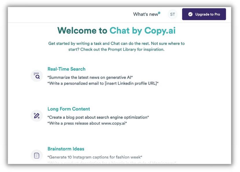 chat by copy ai homepage