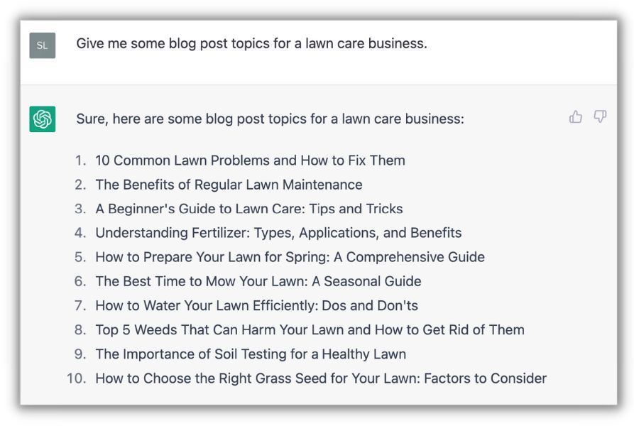 chatgot lawn care blog topic ideas