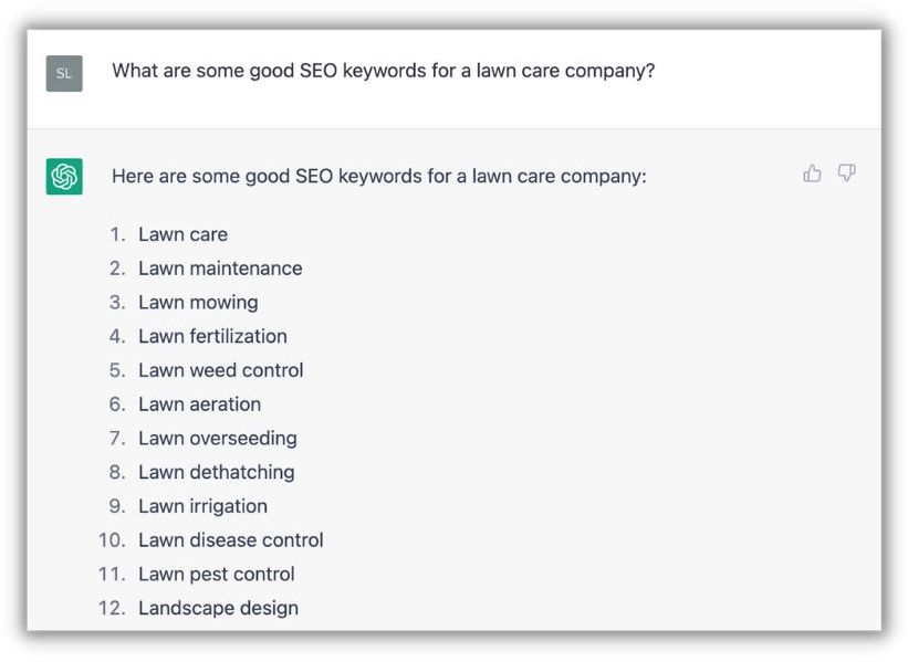 chatgpt keyword suggestions for lawn care business
