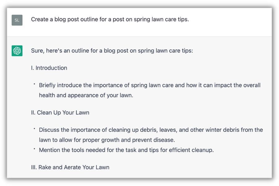 blog outline from chatgpt for prompt about spring lawn care tips