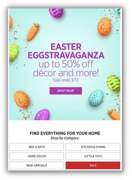 easter marketing slogan in email from seventh avenue